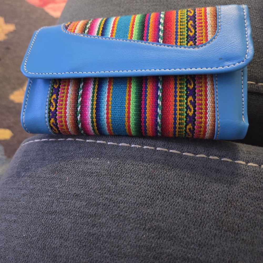Blue and Red Handwoven Wallets with Geometric Patterns